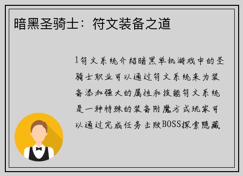 暗黑圣骑士:符文装备之道